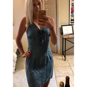 denim blue lace up dress 🔥